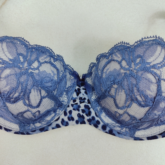 Victoria's Secret Blue Lace Leopard Print Balconette Bra, Sz 32B - Picture 3 of 12